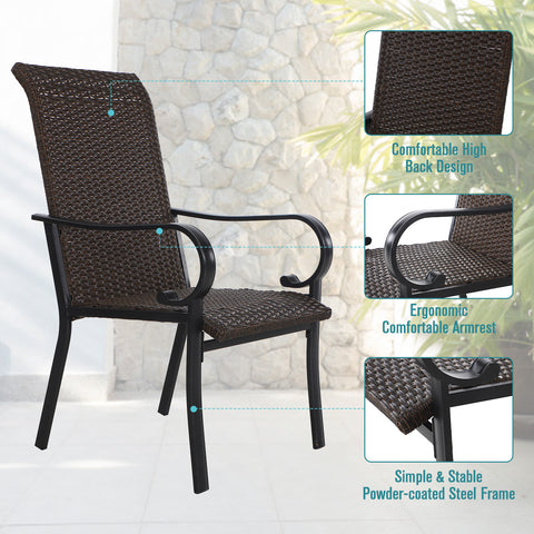 PHI VILLA Rattan Metal Patio Dining Chairs, Set of 2