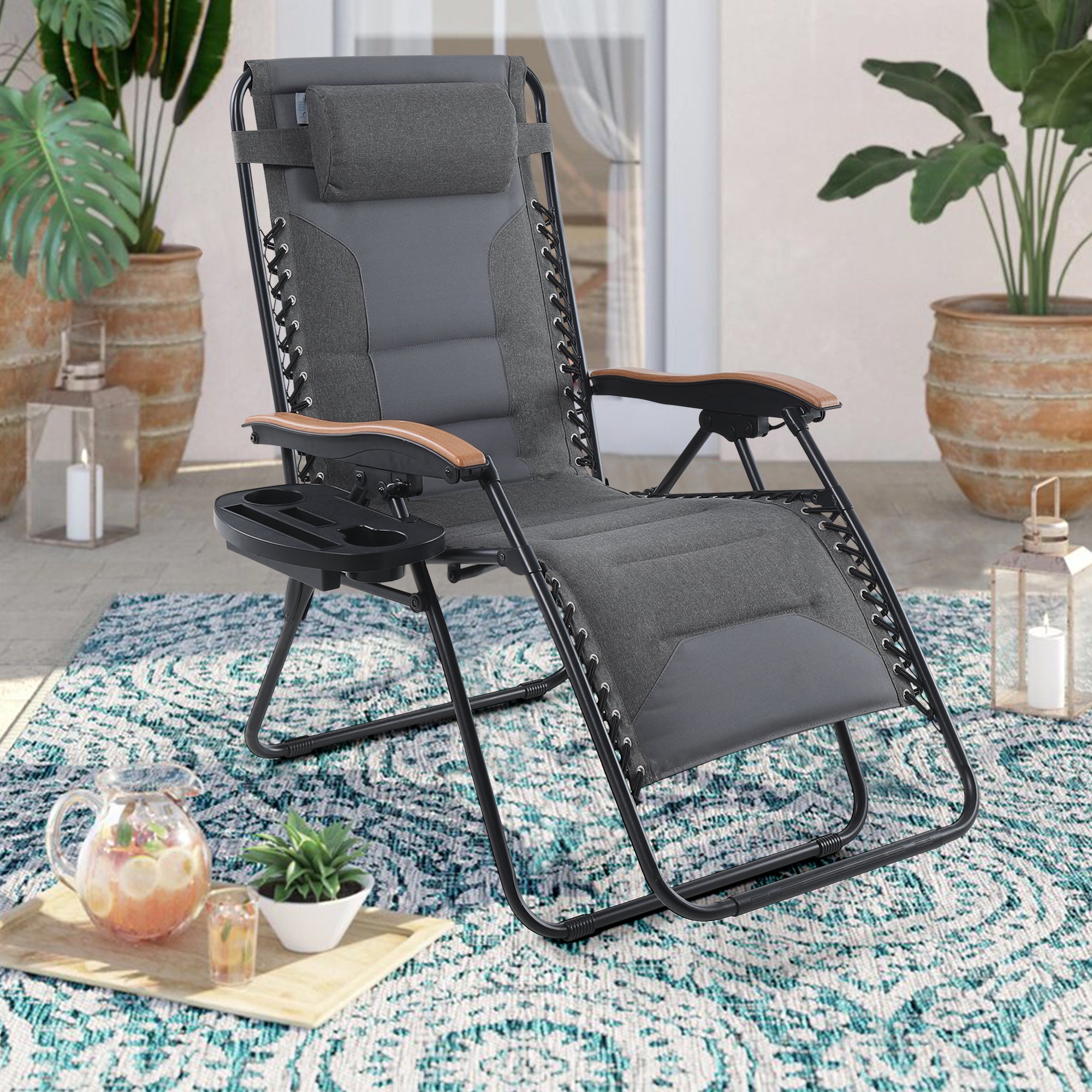 MFSTUDIO New Fabric Oversize Padded Zero Gravity Lounge Chair with Cup Holder