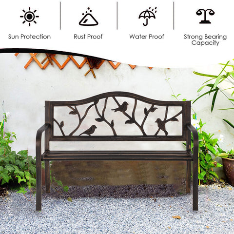 Phi Villa 50" Patio Garden and Park Bench, Steel Frame Porch Chair Seat