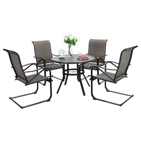 MFSTUDIO Steel Round Table & 4 Textilene C-Spring Chairs 5-Piece Outdoor Dining Set