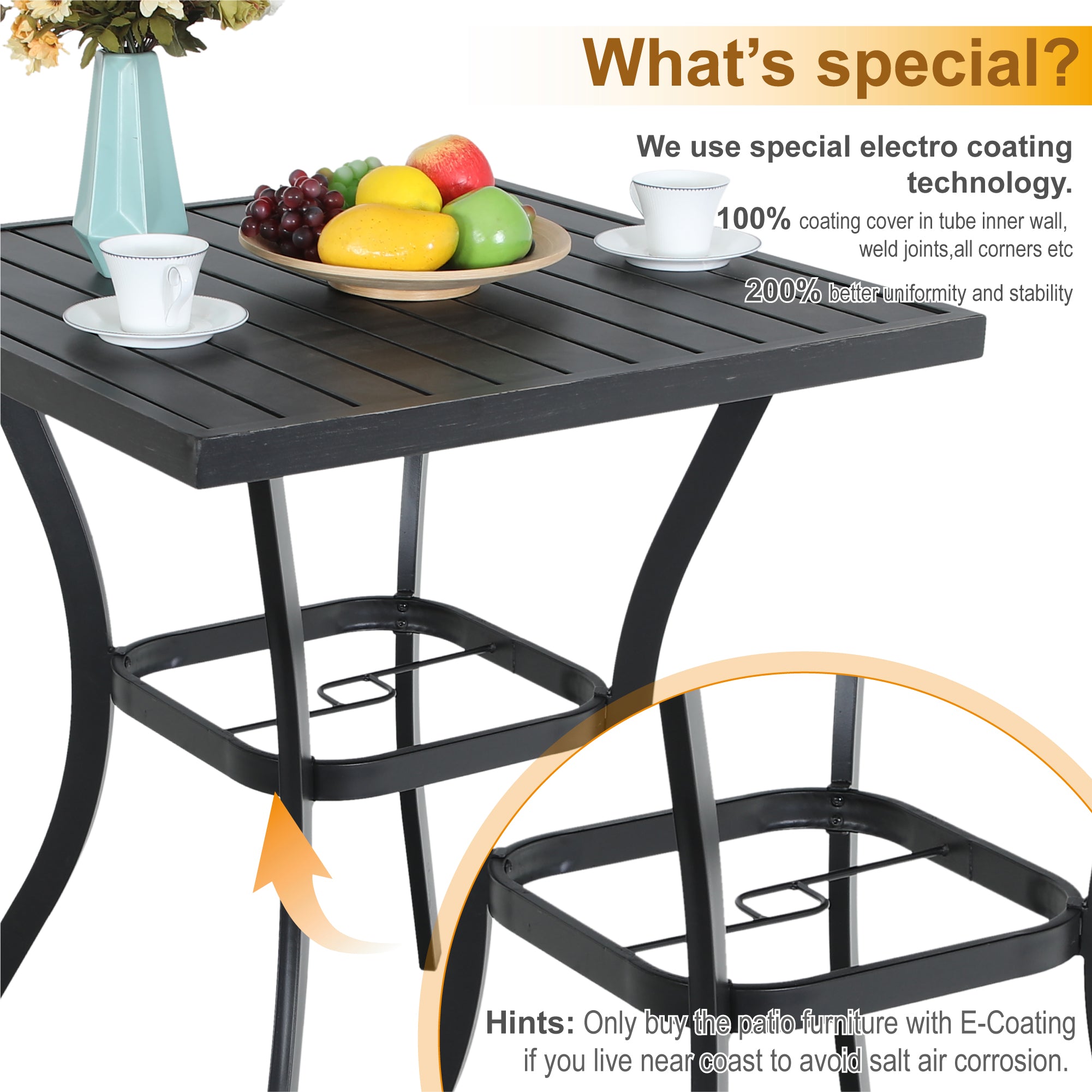 Sophia & William Outdoor Bar Stool Sets Swivel Textilene Bar Stools with Reinforced Base & Square High Bar Table