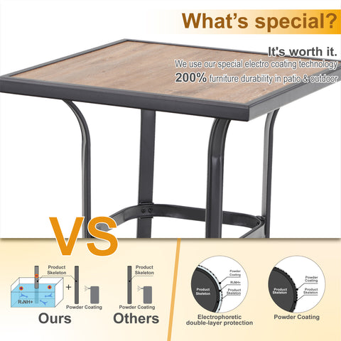 PHI VILLA High Bar Table with Wood-like PVC Tabletop