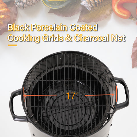 Captiva Designs 17" 2-In-1 Vertical Charcoal Smoker & Grill with Built-in Thermometer