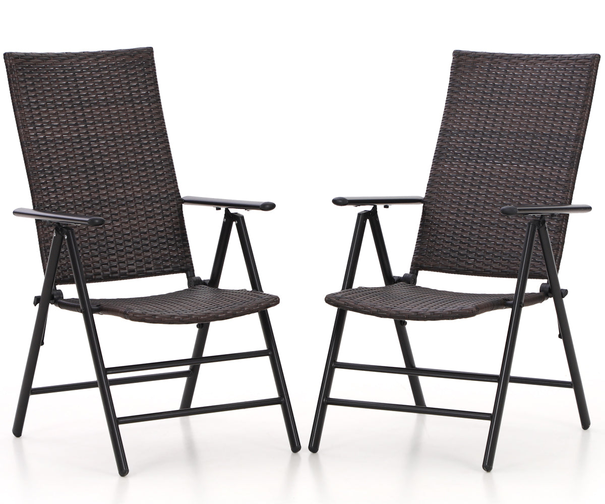MFSTUDIO Pre-assembled Adjustable Rattan Foldable Reclining Chairs with High Backrest, Set of 2