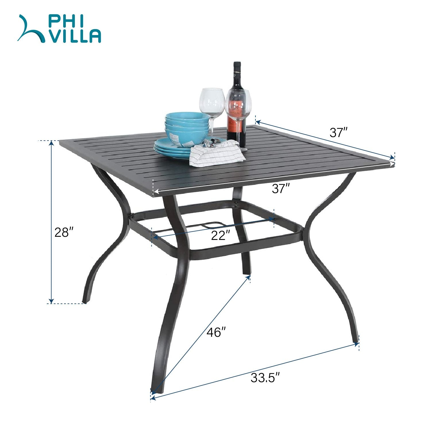 PHI VILLA 37" x 37" Square Patio Bistro Table