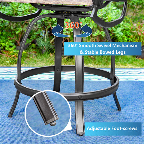 Sophia & William 2-Piece Outdoor Swivel Textilene Bar Stools with Reinforced Base