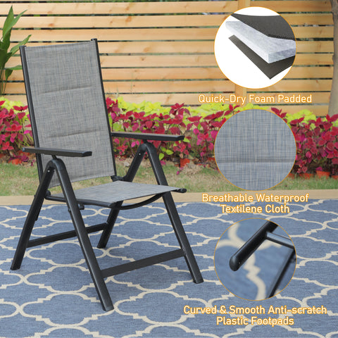 MFSTUDIO 5-Piece Square Table & Padded Textilene Foldable Chairs Patio Dining Set
