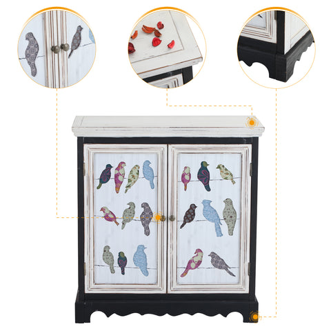 Sophia & William Accent 2-Door Cabinet with Wooden Frame and Carved Birds