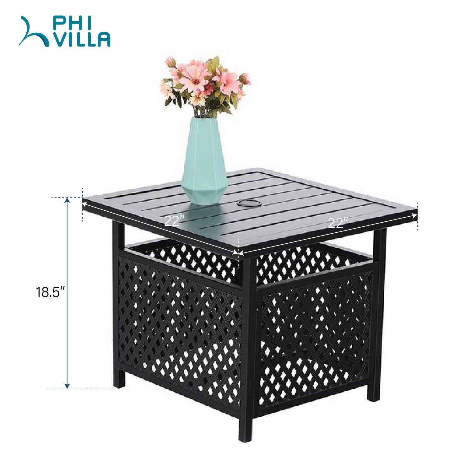 PHI VILLA Umbrella Base Table and 2 Stripe Chairs 3-Piece Outdoor Patio Bistro Set