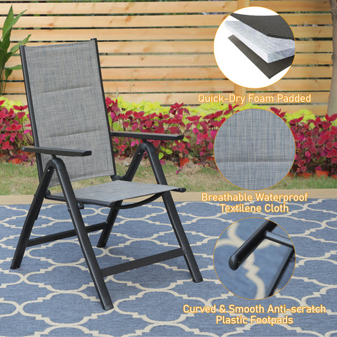 MFSTUDIO Extendable Table & Padded Textilene Foldable Chairs Patio Dining Set