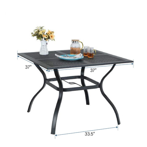 MFSTUDIO 5-Piece Steel Mesh Square Table & Simple Aluminum Textilene Fixed Chairs Patio Dining Set