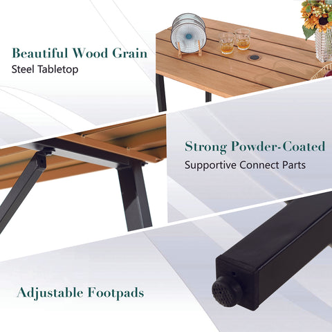 PHI VILLA 5-Piece Patio Bar Stool Set Wood-grain Bar Table & Textilene Swivel Stools