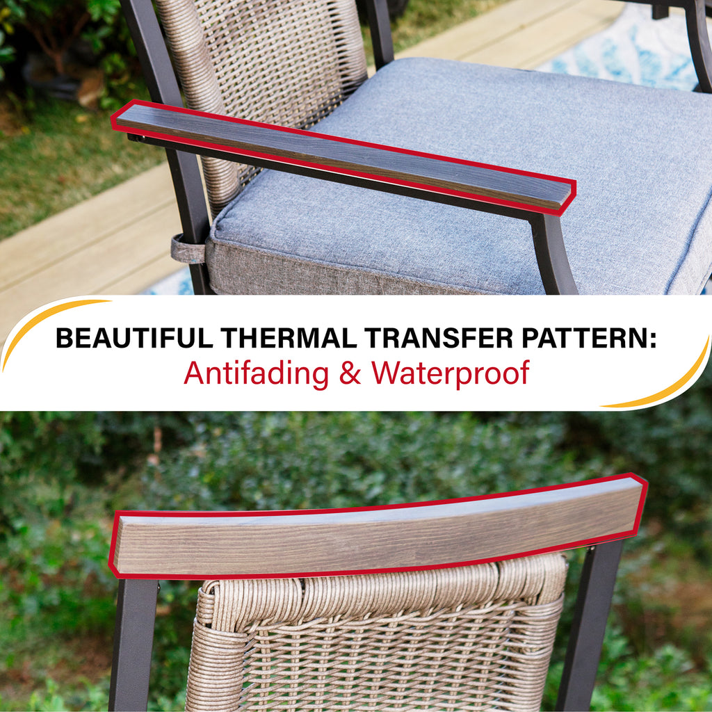 PHI VILLA Swivel Bar Stool Set Rattan Backrest & 3.5" Padded Grey Cush