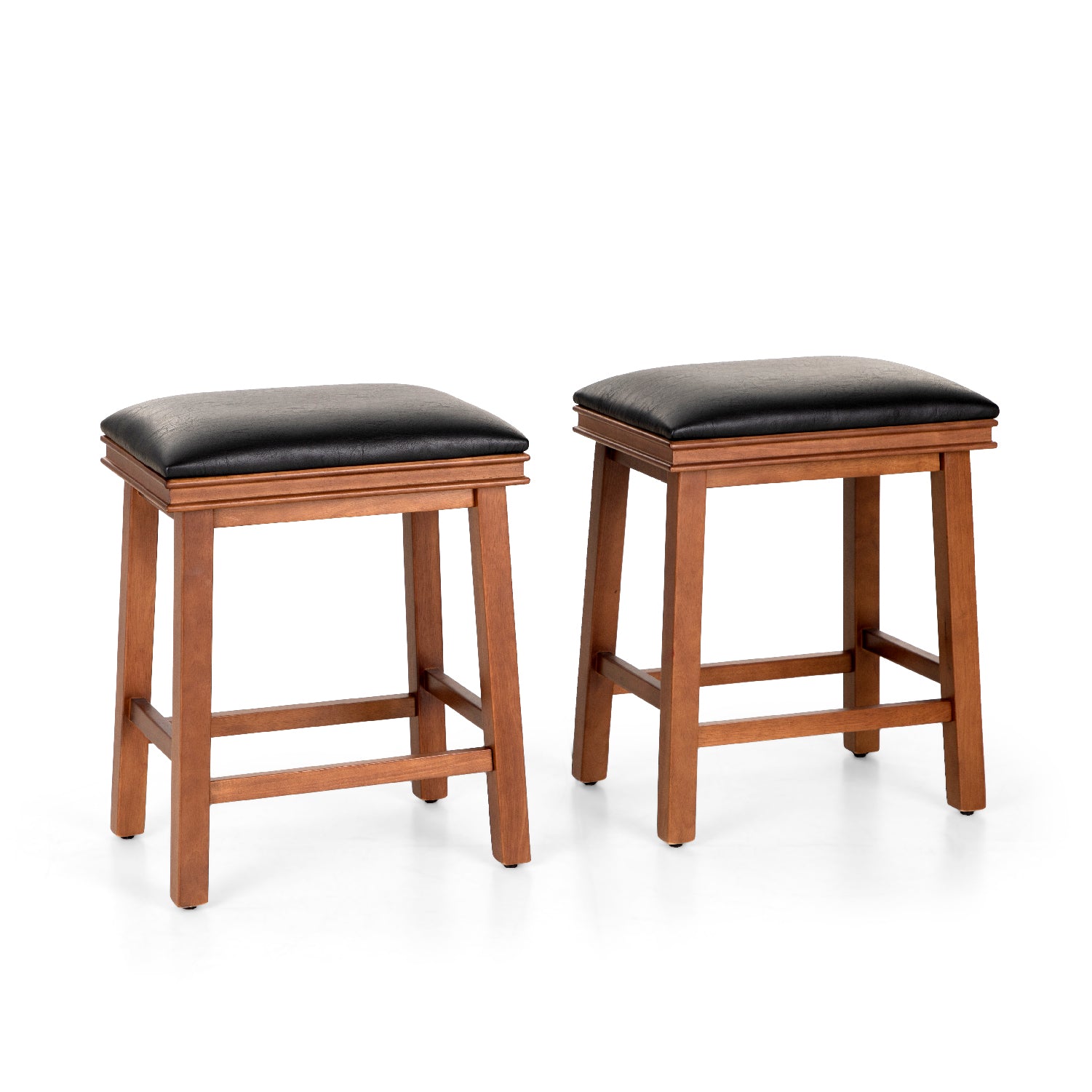 PHI VILLA PU Leather 24" Counter Height Bar Stool with Wood Legs, Set of 2