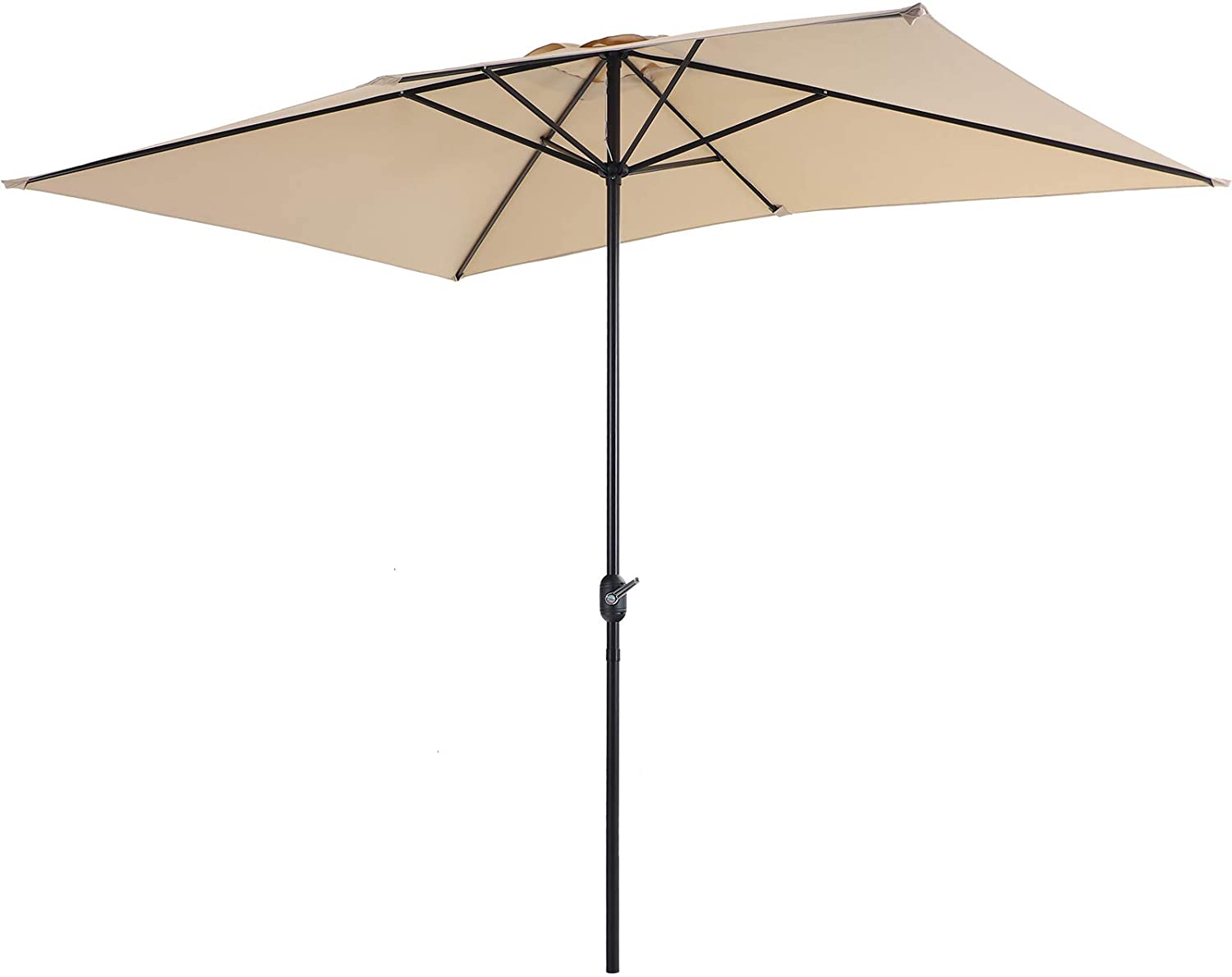Phi Villa 10ft Rectangle Outdoor Patio Umbrella with 6 Steel Ribs and Crank Handle