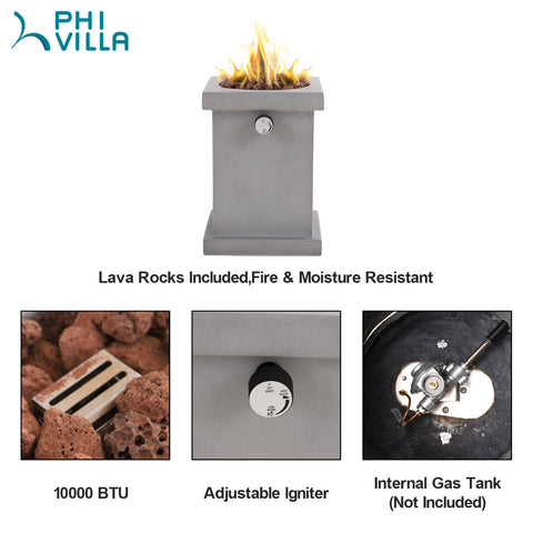 Phi Villa 10 inch,10000 BTU Terrafab Portable Propane  Fire Column Indoor Outdoor Fire Pit