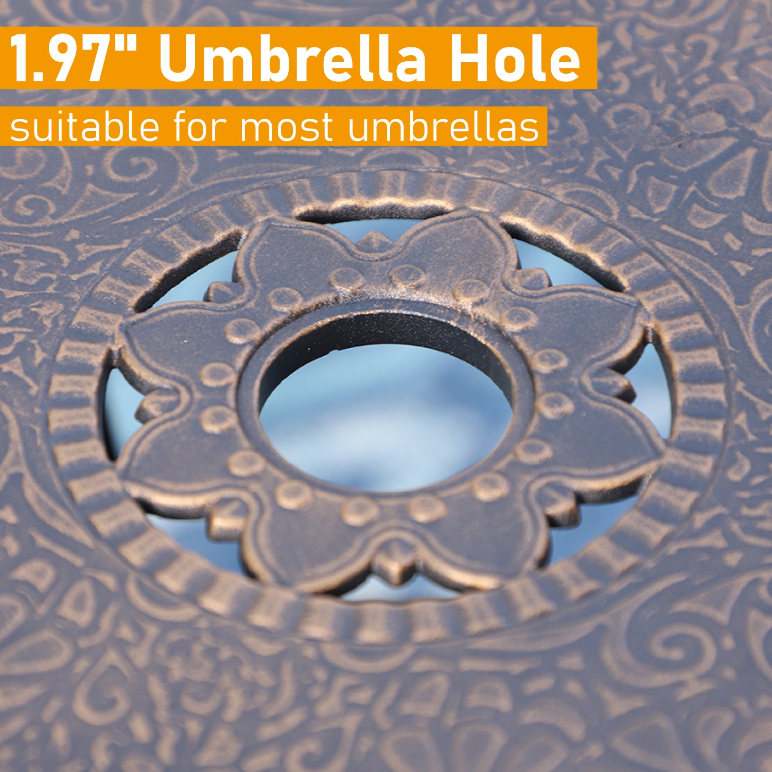PHI VILLA 39" Cast Aluminum Golden Bronze Patio Dining Table with 1.97" Umbrella Hole