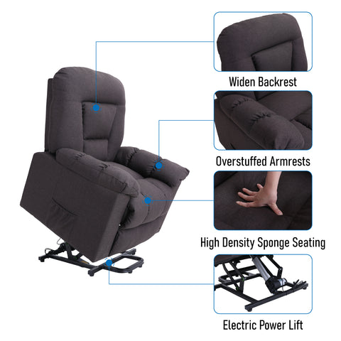 PHI VILLA Electric Power Lift Recliner Sofa Chair for Elderly with Massage and Heat