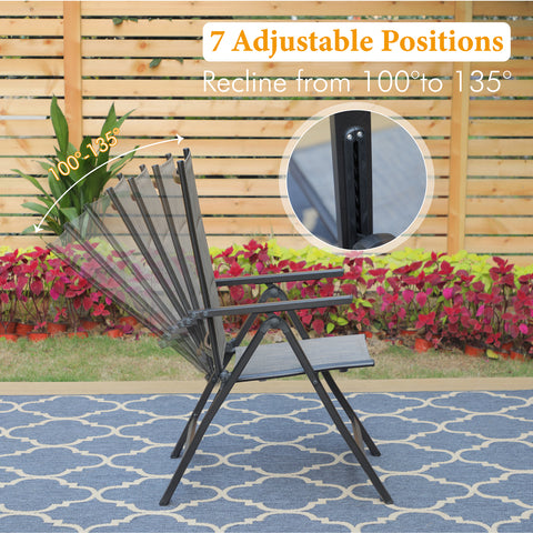MFSTUDIO 7-Piece Wood-look Rectangle Table & Padded Textilene Foldable Chairs Patio Dining Set