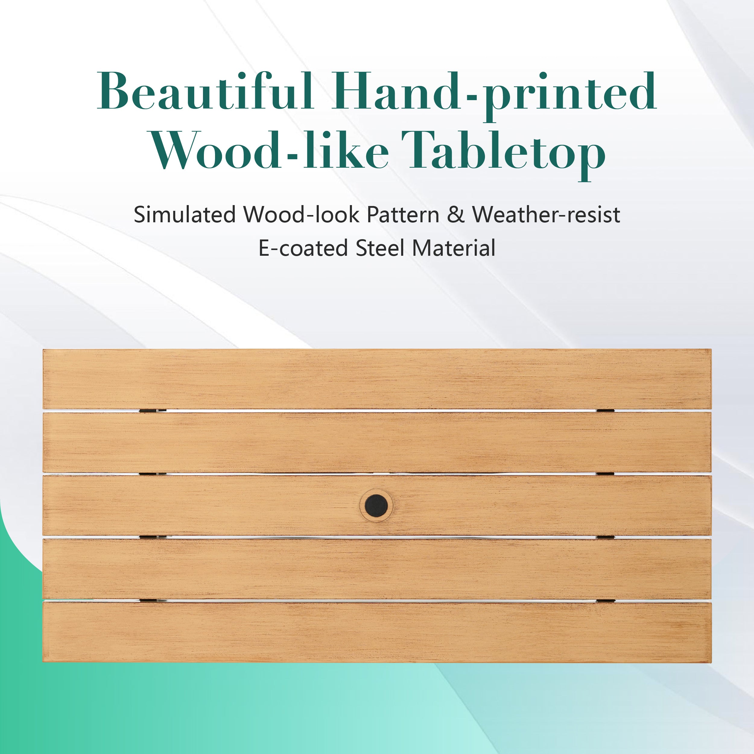 MFSTUDIO 5-Piece Patio Bar Stool Set Wood-grain Bar Table & Aqua Textilene Swivel Stools