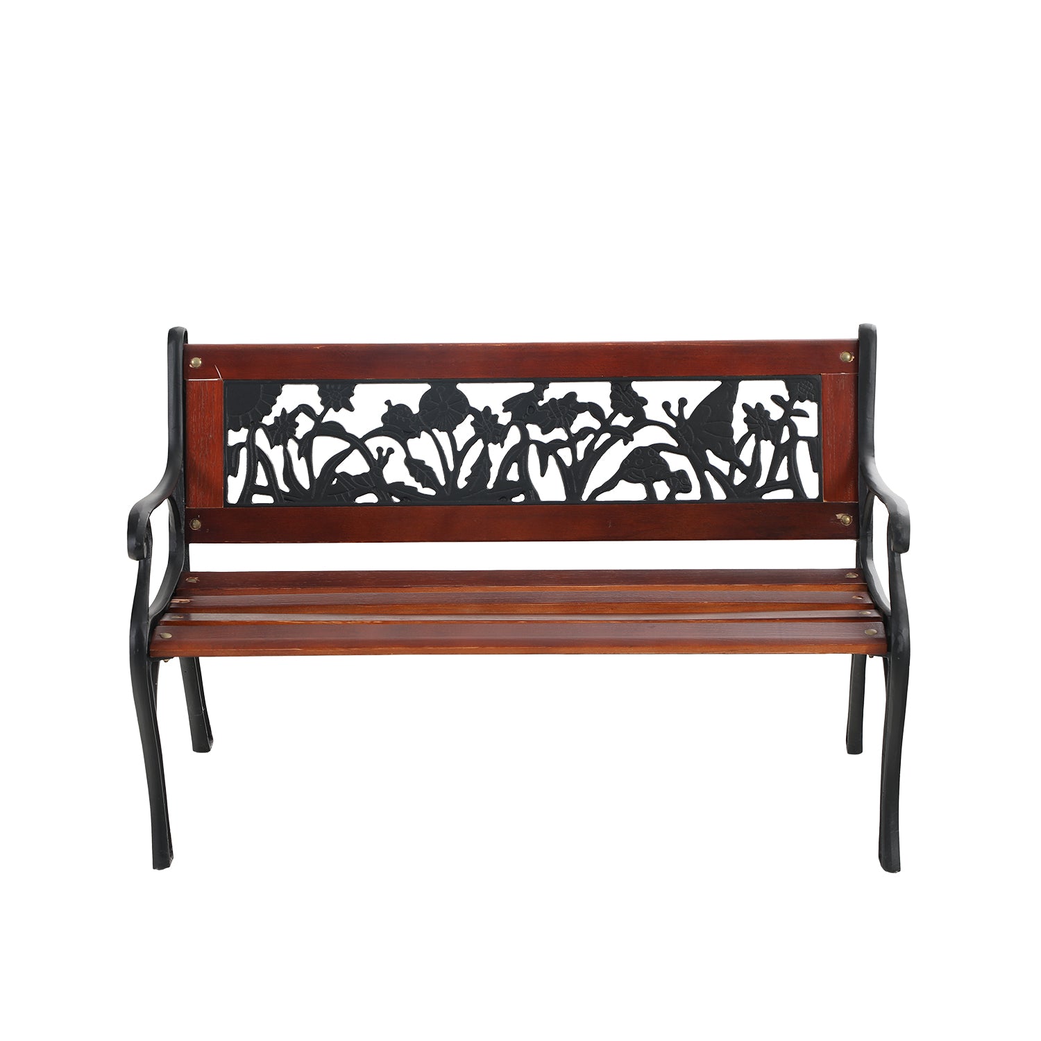 PHI VILLA 33" Outdoor Kids Sized Garden Metal Bench with Wood Seating