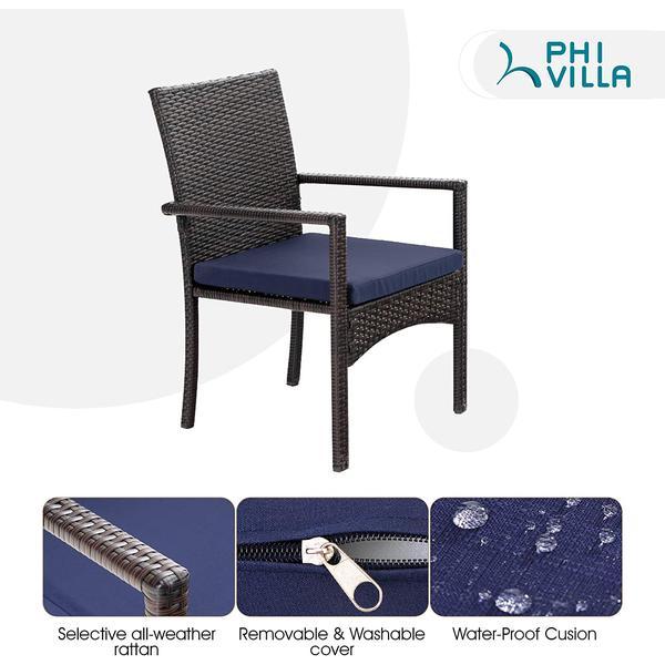 MFSTUDIO Umbrella Base Table & Cushioned Rattan Dining Chairs 3-Piece Patio Bistro Set