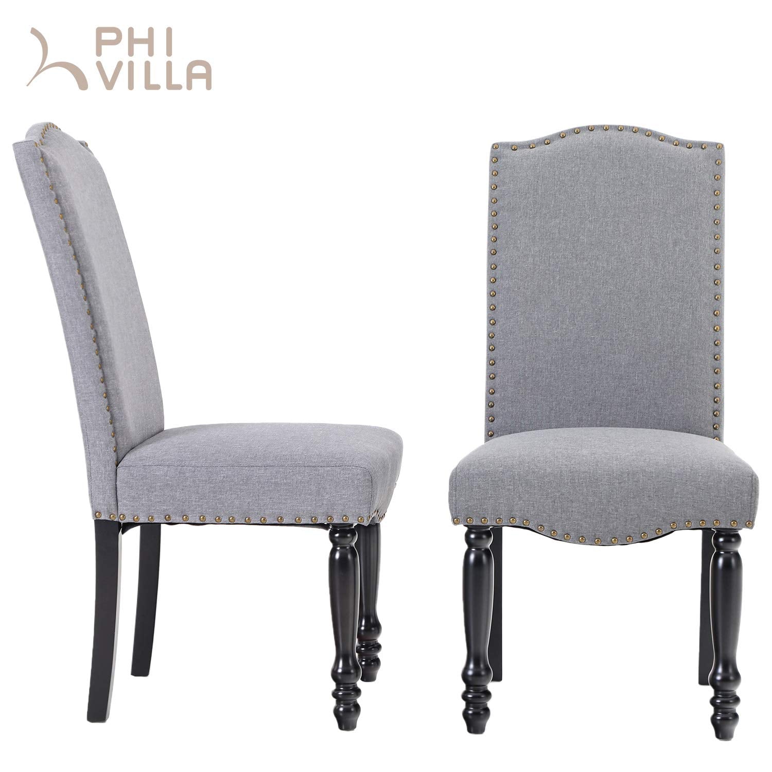 PHI VILLA Parson Urban Style Textile Accent Living Room Dining Chairs with Solid Wood Legs, Set of 2