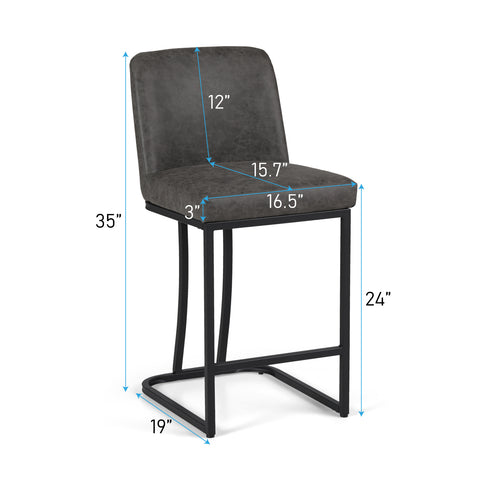 PHI VILLA Modern Square PU Leather Bar Stool with Metal Frame, 24"