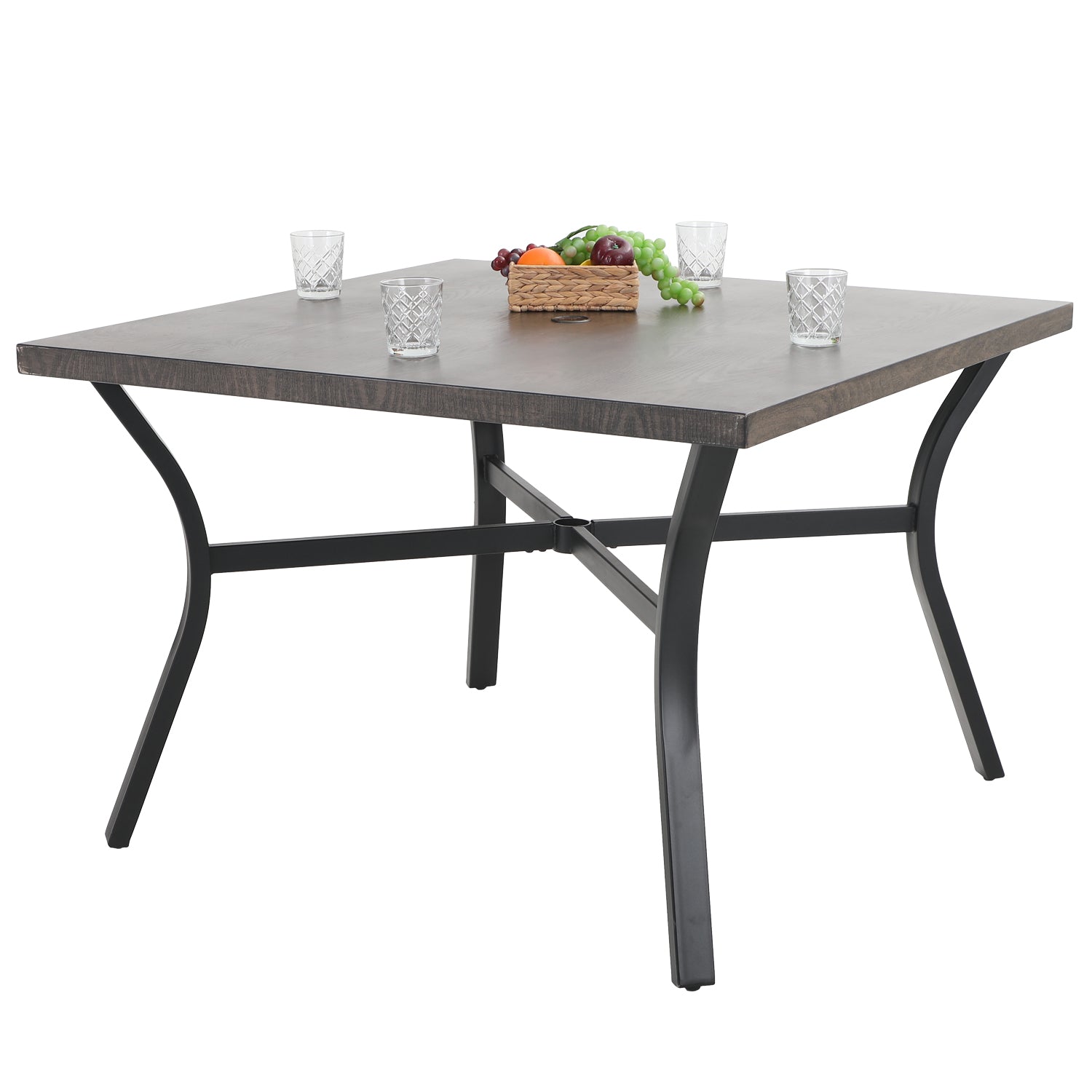 PHI VILLA 40" x 40" Wood-look Pattern Metal Square Outdoor Dining Table