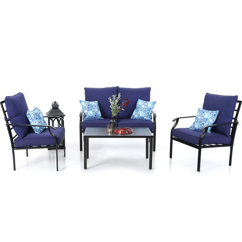 PHI VILLA 4 Piece Metal Patio Conversation Set with Cushion