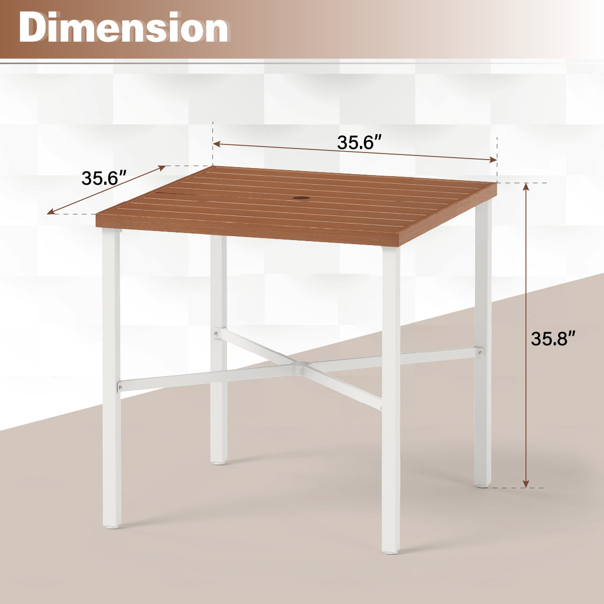 MFSTUDIO 5-Piece Patio Bar Stool Set Teak-grain Table Textilene Fixed Bar Stools with White Frame