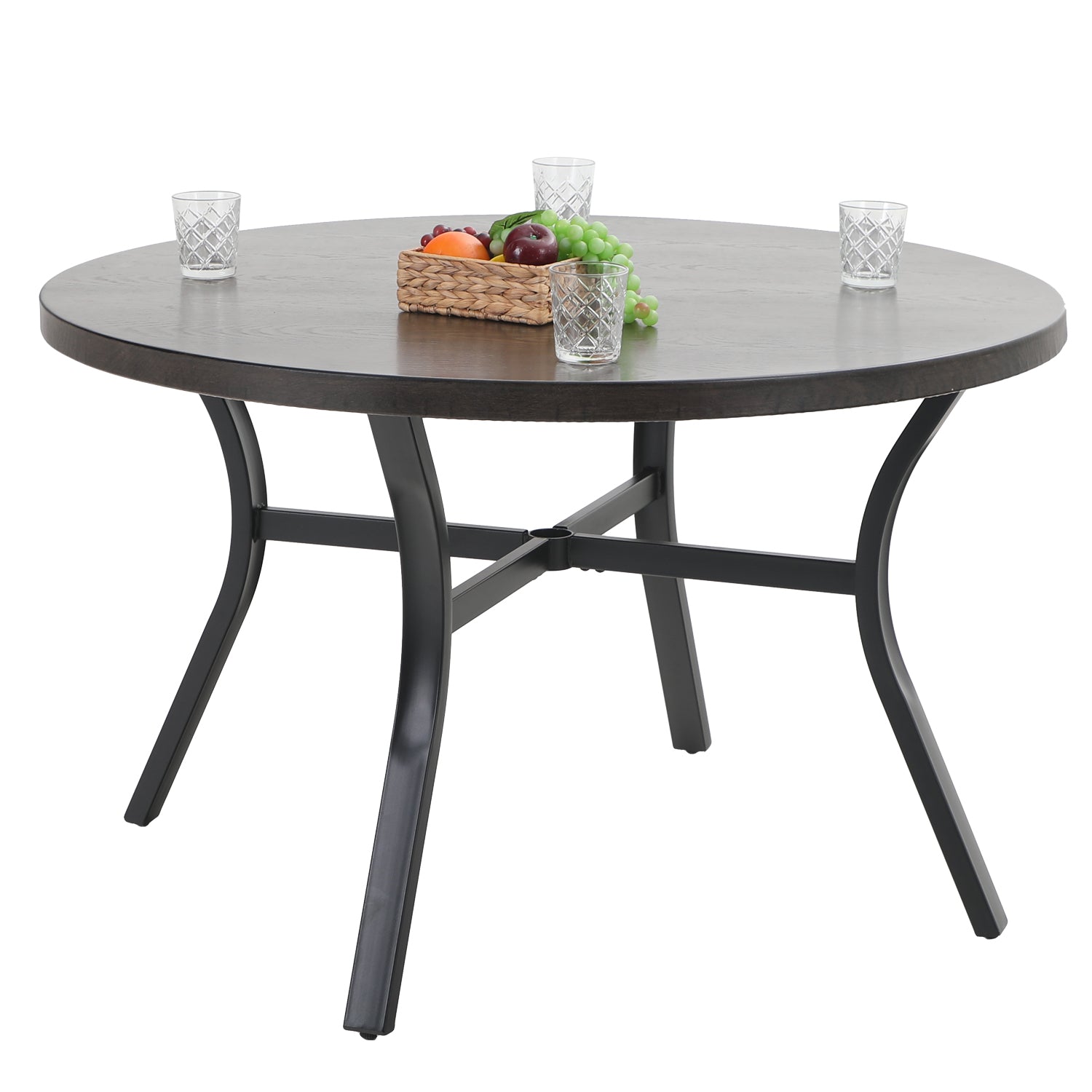 PHI VILLA 44" Wood-look Pattern Metal Round Outdoor Dining Table