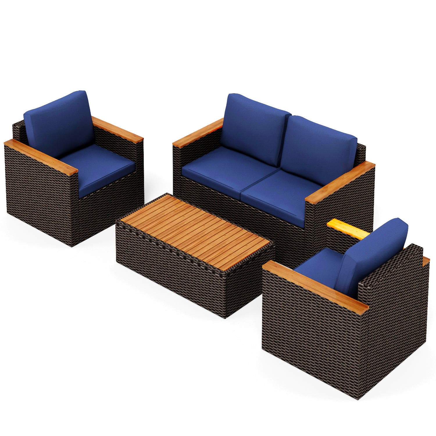 MFSTUDIO 4-Piece Patio Wicker Sectional Sofa Conversation Sets with Table