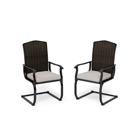 Sophia & William Fan-shaped Backrest Rattan C-spring Cushioned Dining Chairs, Set of 2