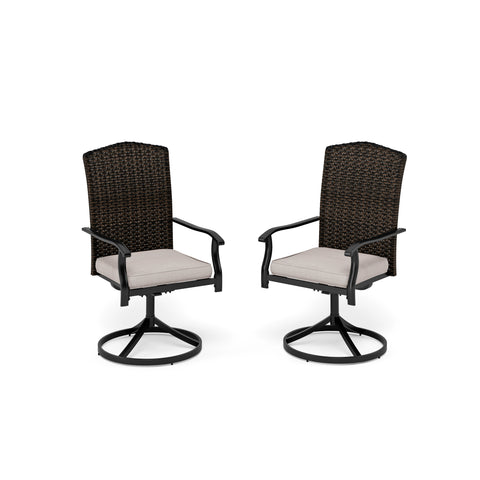 Sophia & William Fan-shaped Backrest Rattan Cushioned Swivel Dining Chairs, Set of 2