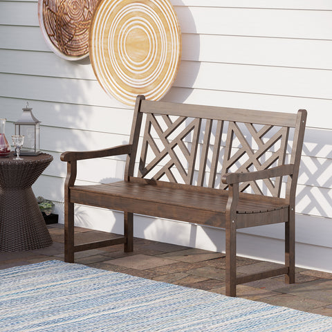 Sophia & William 2-Seat Outdoor Wooden Bench for Patio, Garden, Lawn, Balcony, Yard, Porch