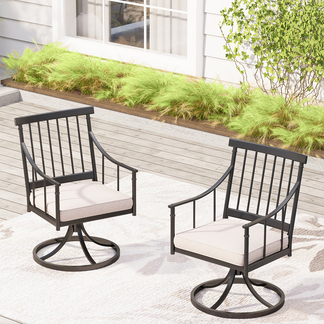 Sophia & William Outdoor Stylish Metal Swivel Dining Chairs with Cushion