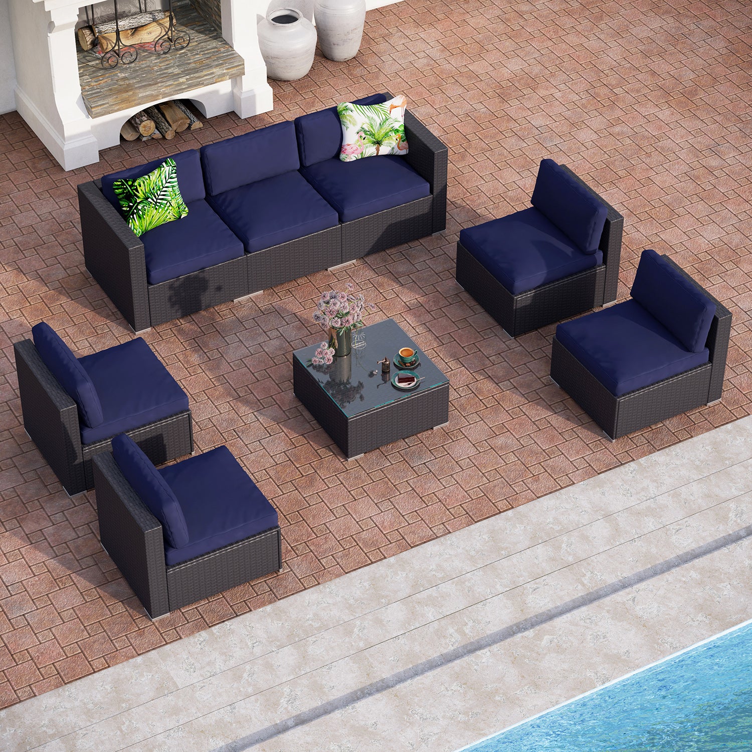 PHI VILLA 8-Piece Wicker Patio Outdoor Sectional Sofa