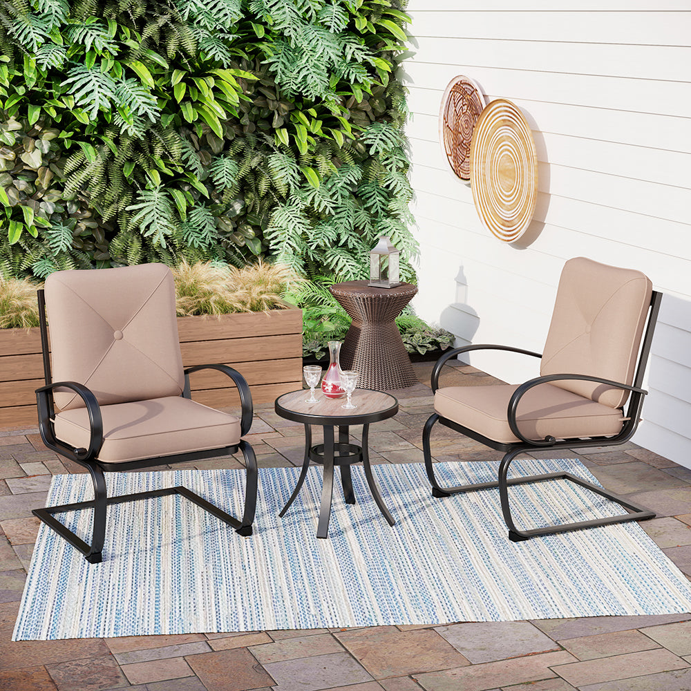 PHI VILLA Outdoor C-Spring Metal Lounge Cushioned Chairs Bistro Set