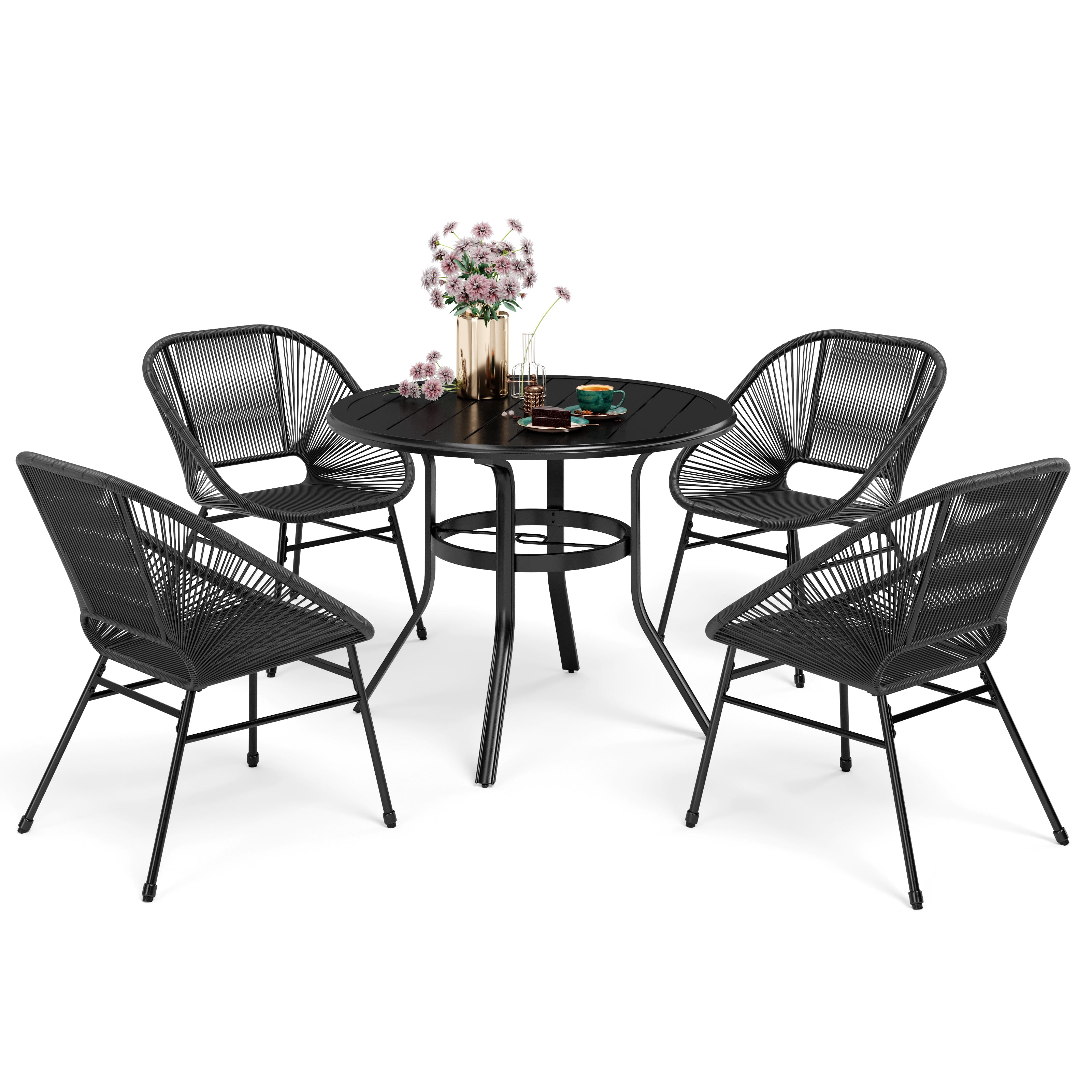 Sophia & William 5 Piece Patio Dining Set E-coated Round Table Woven Rattan Chairs