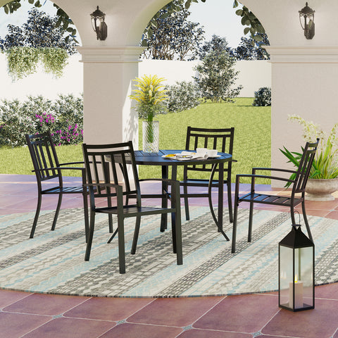 PHI VILLA 5-Piece Geometrically Stamped Round Table & Stackable Dining Chairs Outdoor Dining Set