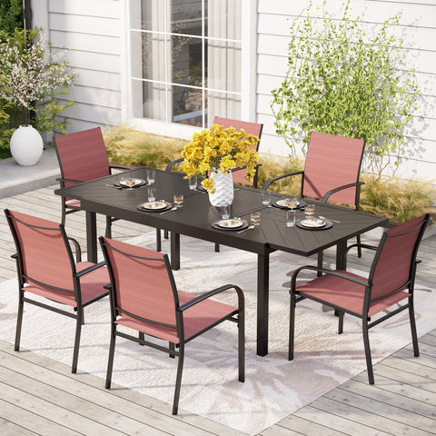 Sophia & William 9/7-Piece Patio Dining Set Embossed Extendable Table & Textilene Fixed Chairs
