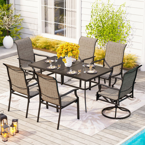 PHI VILLA 7-Piece Embossed Rectangle Table & High-back Textilene Chairs