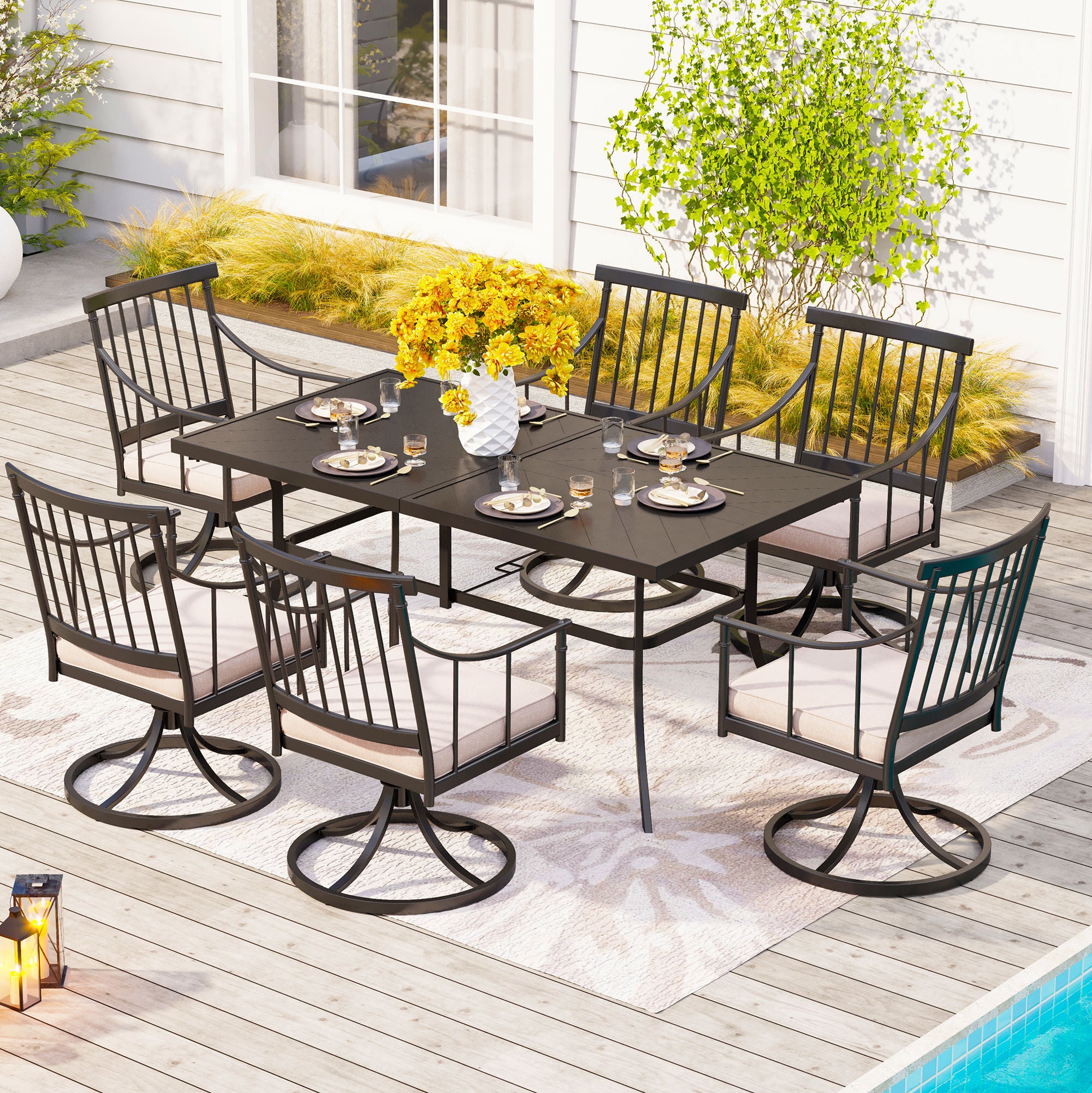 Sophia & William 7-Piece Patio Dining Sets Embossed Table & Stylish Steel Chairs