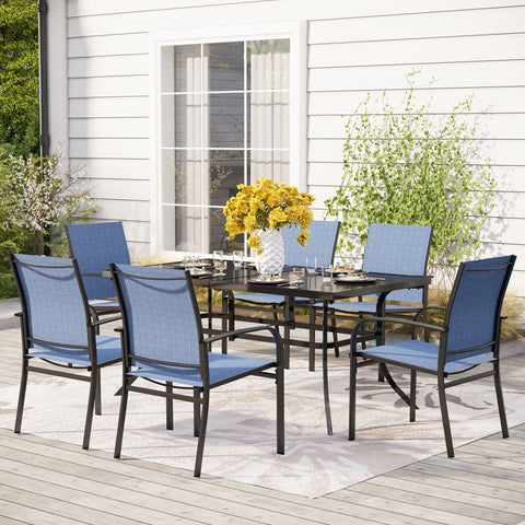 MFSTUDIO 7-Piece Patio Dining Set Embossed Table & Textilene Fixed Chairs