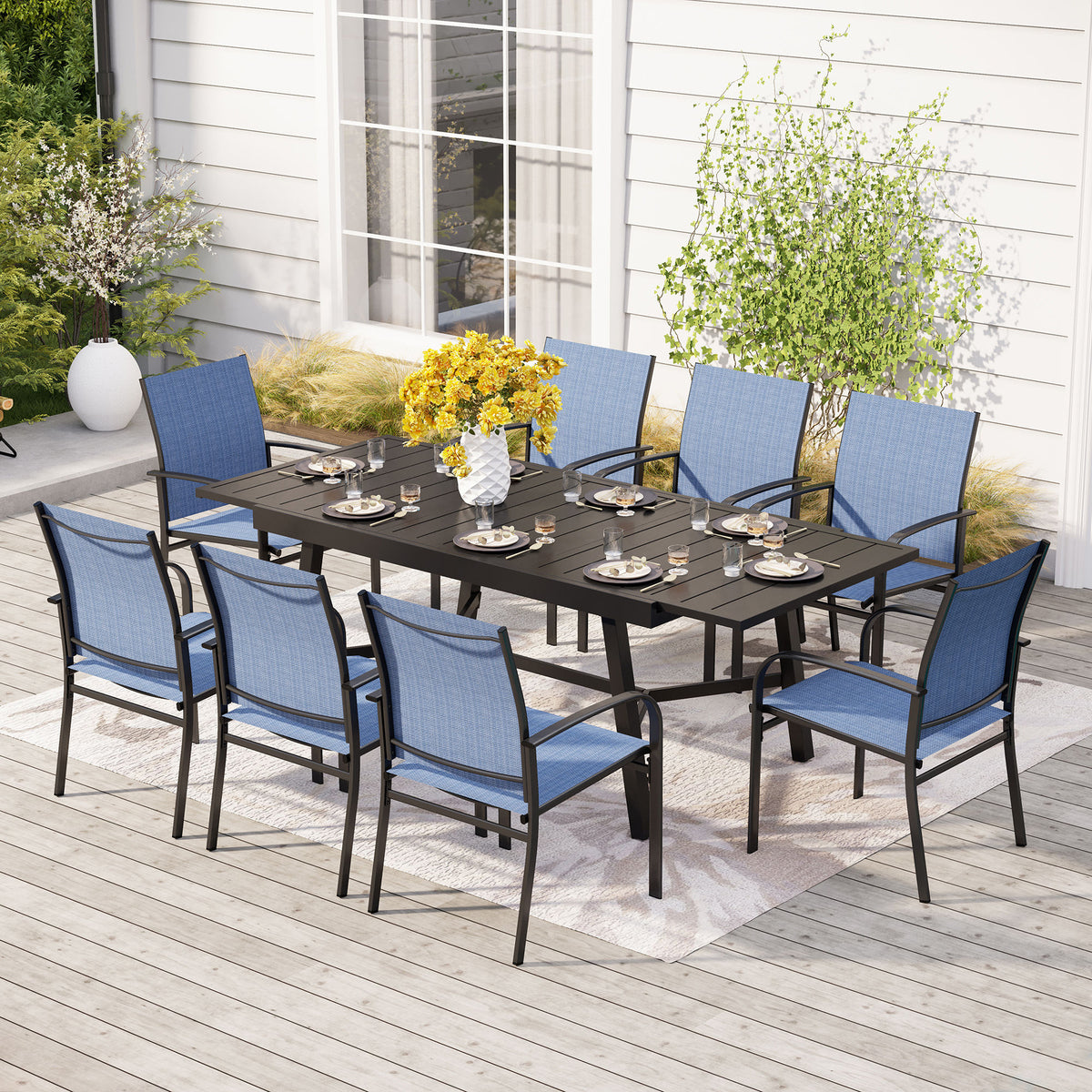 Sophia & William 9/7-Piece Patio Dining Set Reinforced Extendable Table & Textilene Fixed Chairs