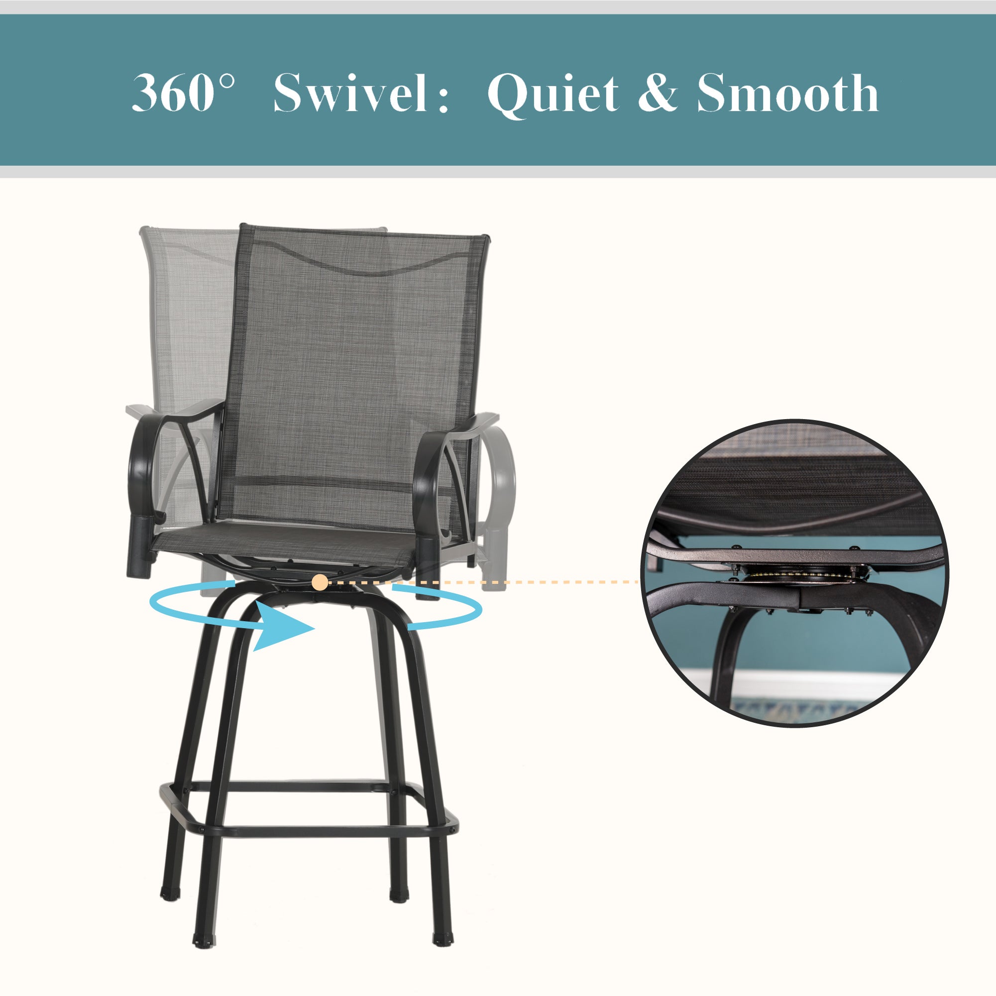 Sophia & William Patio High Bar Stool Set Wood-look Table & Grey Textilene Sling Fabric Swivel Bar Stools