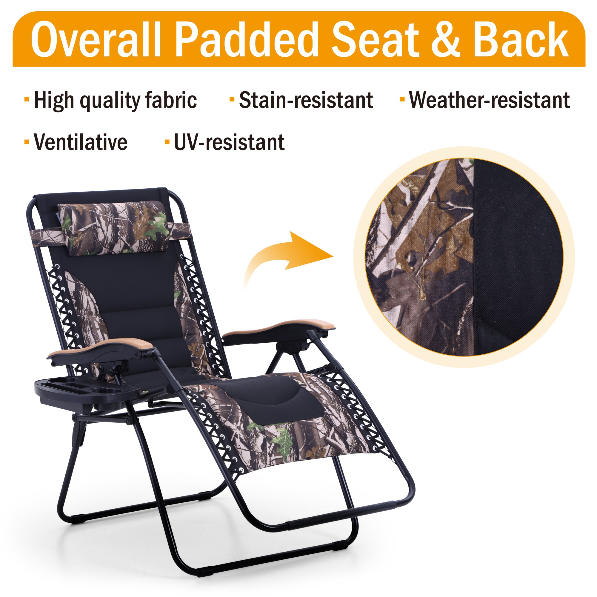 PHI VILLA Oversized Padded Zero Gravity Lounge Chair with New Upgrade Cup Holder