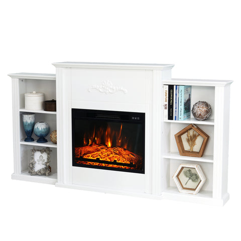 MFSTUDIO MDF+Resin Decor 70″Mantel TV Cabinet with 23'' Plug-in Electric Fireplace