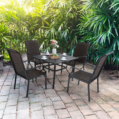 PHI VILLA 5-Piece Rattan Dining Chairs & Mesh Square Table Patio Dining Set